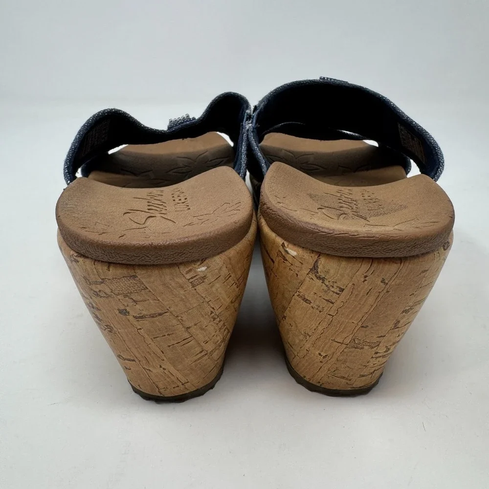 Sketchers Luxe Foam‎ Blue Denim Upper Slide Wedge Sandals 31721 Women's Size 9